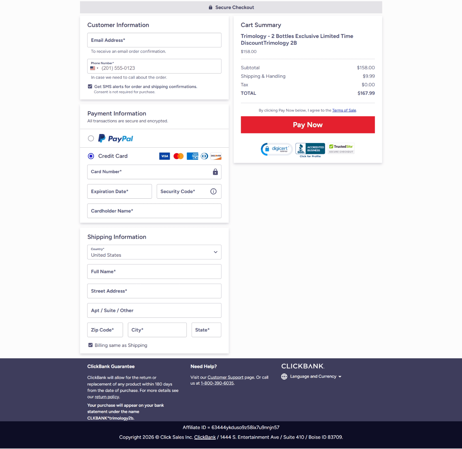 Trimology order-page